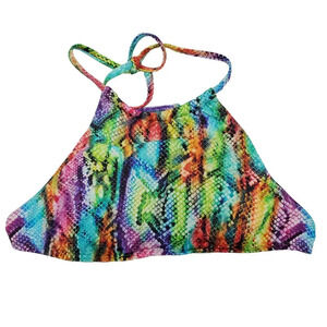 Vitamin A Soleil‎ Women's Neon Rainbow Snakeprint High Neck Swim Top EDC Rave M